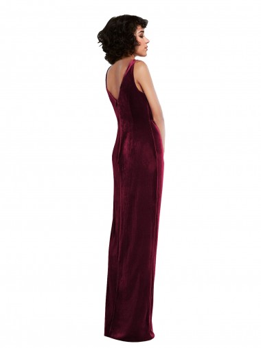 Bordeaux Fourreau Col V Velours Stretch Longue Robes demoiselle d'honneur / Robes de bal