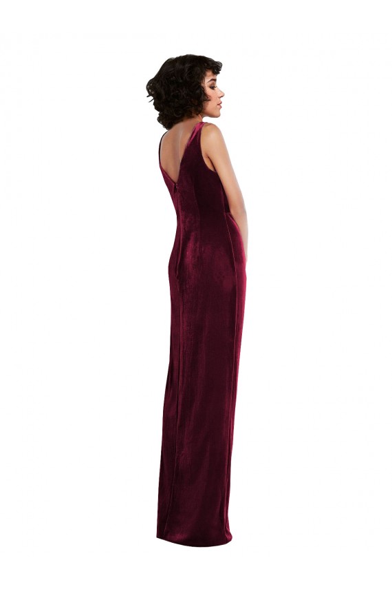 Bordeaux Fourreau Col V Velours Stretch Longue Robes demoiselle d'honneur / Robes de bal Pas Cher