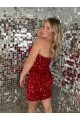 Bordeaux Fourreau Courte Paillettes Velours Courte Robes de bal Pas Cher