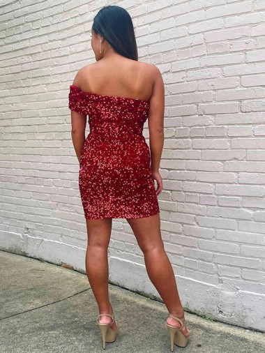 Bordeaux Fourreau Courte Paillettes Velours Courte Robes de bal