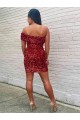 Bordeaux Fourreau Courte Paillettes Velours Courte Robes de bal Pas Cher