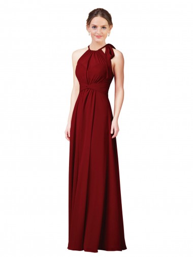 Bordeaux Fourreau Licou Mousseline Longue Robes demoiselle d'honneur Pas Cher