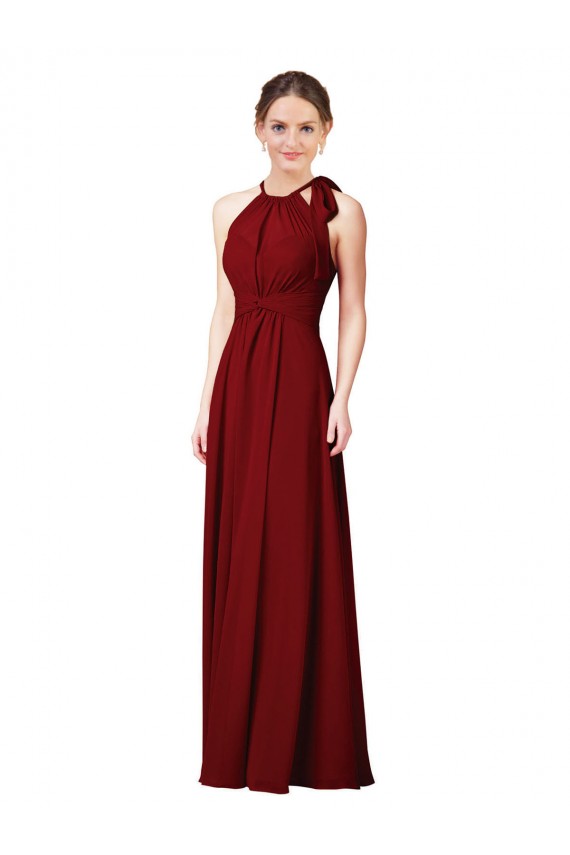 Bordeaux Fourreau Licou Mousseline Longue Robes demoiselle d'honneur Pas Cher