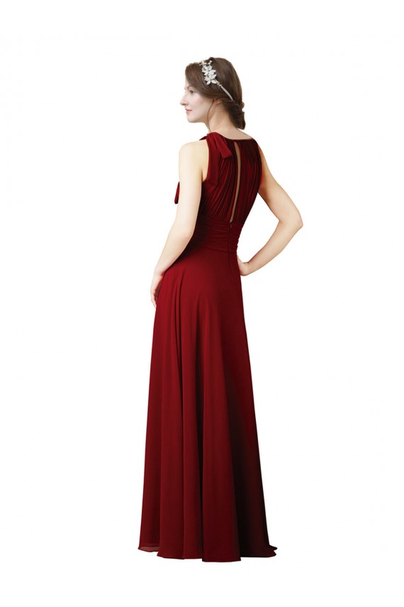 Bordeaux Fourreau Licou Mousseline Longue Robes demoiselle d'honneur Pas Cher