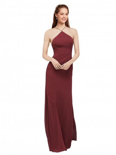 Bordeaux Fourreau Licou Mousseline Longue Robes demoiselle d'honneur Pas Cher