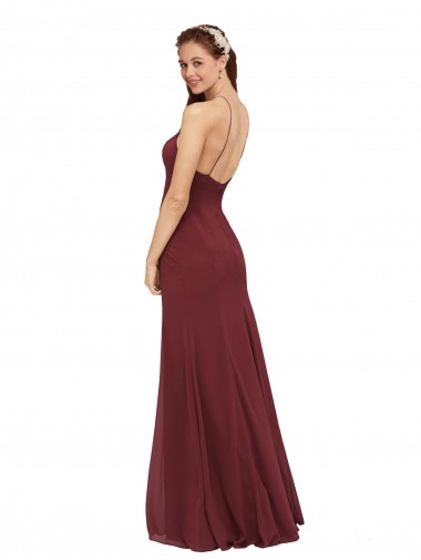 Bordeaux Fourreau Licou Mousseline Longue Robes demoiselle d'honneur
