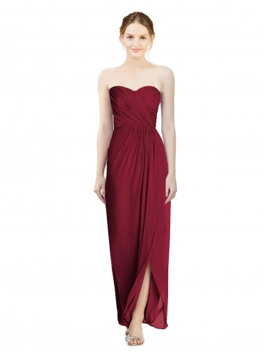 Bordeaux Fourreau Mousseline Longue Robes demoiselle d'honneur Pas Cher