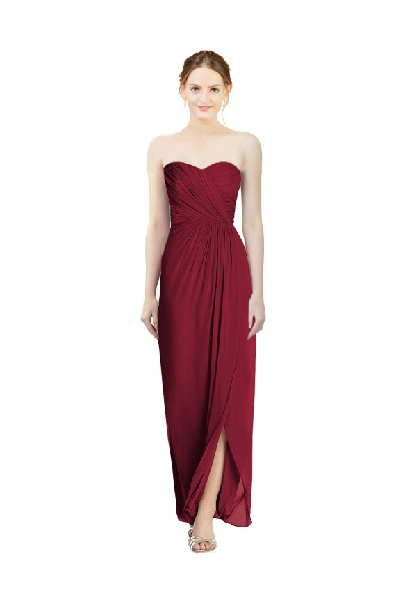 Bordeaux Fourreau Mousseline Longue Robes demoiselle d'honneur Pas Cher