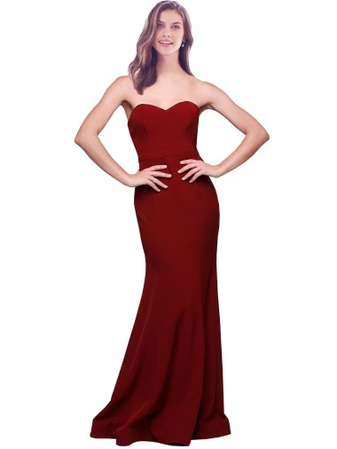 Bordeaux Fourreau Sans bretelle Crêpe Stretch Longue Formelles Robes demoiselle d'honneur / Robes de soirée / Robes de bal Pas Cher