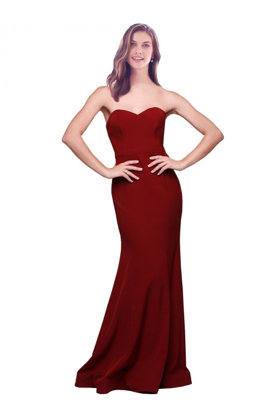 Bordeaux Fourreau Sans bretelle Crêpe Stretch Longue Formelles Robes demoiselle d'honneur / Robes de soirée / Robes de bal Pas Cher