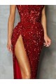 Bordeaux Fourreau Sans bretelle Paillettes Velours Longue Robes de bal Pas Cher