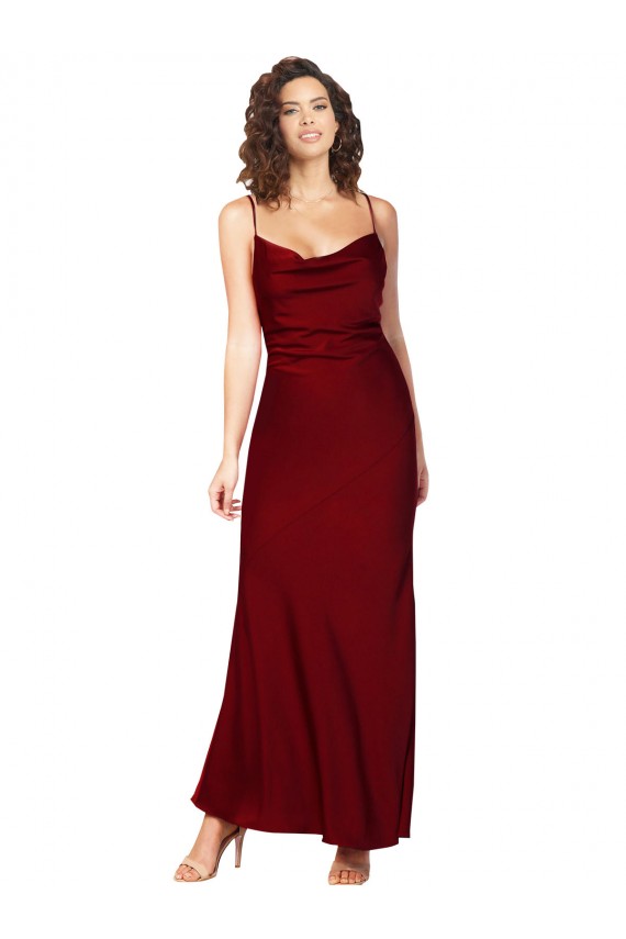 Bordeaux Fourreau Satiné Soyeux Longue Formelles Robes demoiselle d'honneur / Robes de soirée / Robes de bal Pas Cher