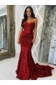 Bordeaux Fourreau Traîne moyenne Paillettes Velours Longue Robes de bal Pas Cher