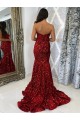 Bordeaux Fourreau Traîne moyenne Paillettes Velours Longue Robes de bal Pas Cher