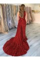 Bordeaux Fourreau Traîne moyenne Paillettes Velours Longue Robes de bal Pas Cher