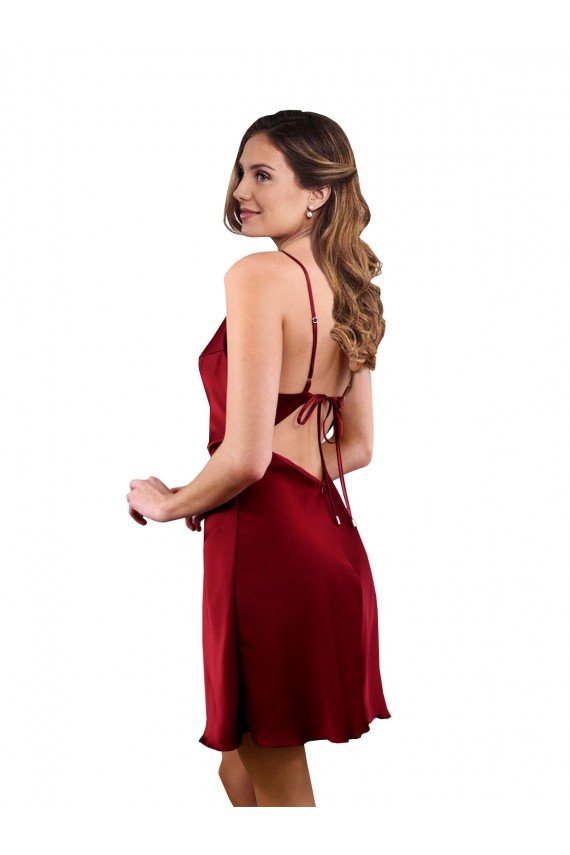 Bordeaux Fourreau midi Satiné Soyeux Courte Robes demoiselle d'honneur / Robes de soirée / Robes de cocktail Pas Cher