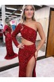Bordeaux Sirène Balayage train Paillettes Velours Longue Robes de bal Pas Cher