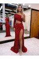 Bordeaux Sirène Balayage train Paillettes Velours Longue Robes de bal Pas Cher