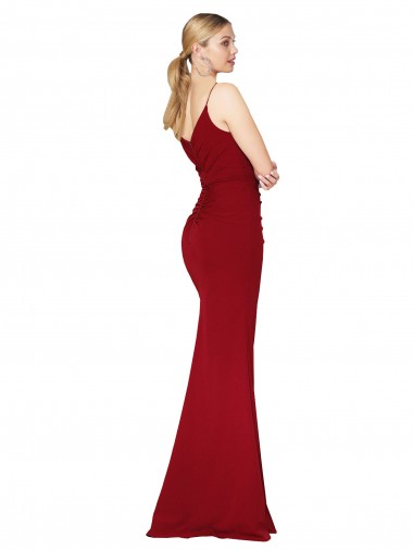 Bordeaux Sirène Col Haut Bretelles spaghetti Crêpe Stretch Longue Formelles Robes demoiselle d'honneur / Robes de soirée / Robes de bal