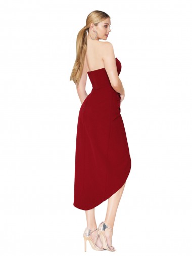 Bordeaux Sirène Col Haut Crêpe Stretch Courte Asymétrique Robes demoiselle d'honneur / Robes de soirée / Robes de cocktail