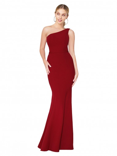 Bordeaux Sirène Col Haut Crêpe Stretch Longue Formelles Robes demoiselle d'honneur / Robes de soirée / Robes de bal Pas Cher