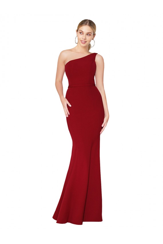 Bordeaux Sirène Col Haut Crêpe Stretch Longue Formelles Robes demoiselle d'honneur / Robes de soirée / Robes de bal Pas Cher