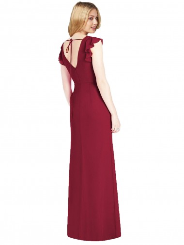 Bordeaux Sirène Col V Mousseline Longue Robes demoiselle d'honneur