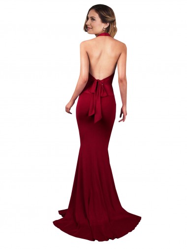 Bordeaux Sirène Licou Col V Spandex Longue Formelles Robes demoiselle d'honneur / Robes de soirée / Robes de bal