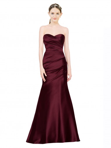 Bordeaux Sirène Satiné Longue Formelles Robes demoiselle d'honneur / Robes de soirée / Robes de bal Pas Cher