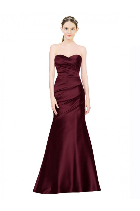 Bordeaux Sirène Satiné Longue Formelles Robes demoiselle d'honneur / Robes de soirée / Robes de bal Pas Cher