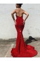 Bordeaux Sirène Traîne moyenne Paillettes Velours Longue Robes de bal Pas Cher
