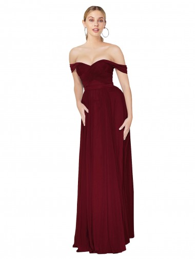 Bordeaux Sirène Épaule Dénudée Mousseline Longue Formelles Robes demoiselle d'honneur / Robes de soirée / Robes de bal Pas Cher