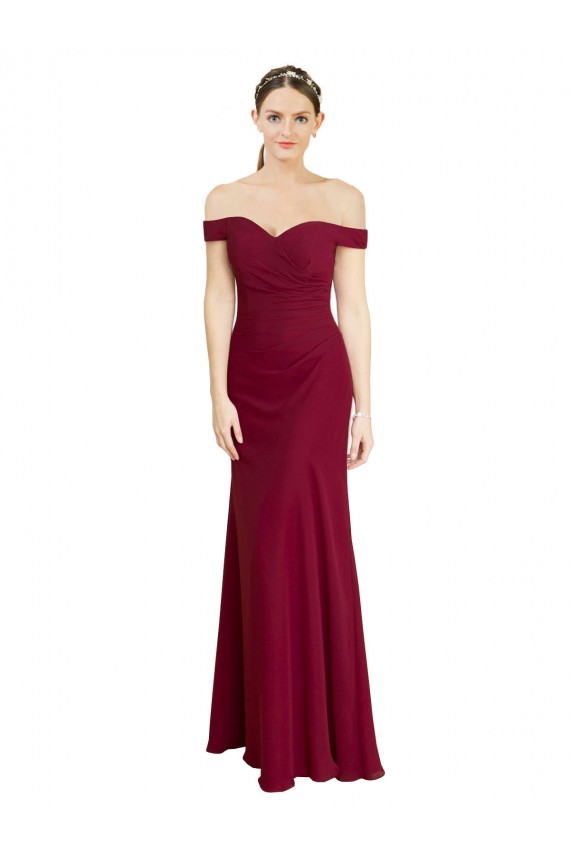 Bordeaux Sirène Épaule Dénudée Mousseline Longue Robes demoiselle d'honneur / Robes de bal Pas Cher