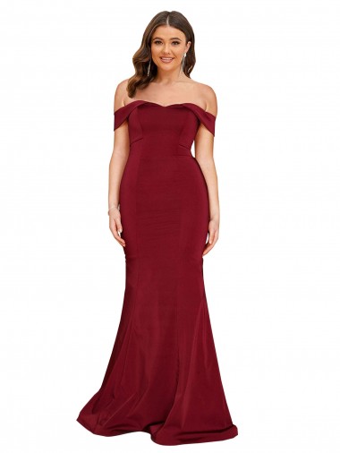 Bordeaux Sirène Épaule Dénudée Spandex Longue Formelles Robes demoiselle d'honneur / Robes de soirée / Robes de bal Pas Cher