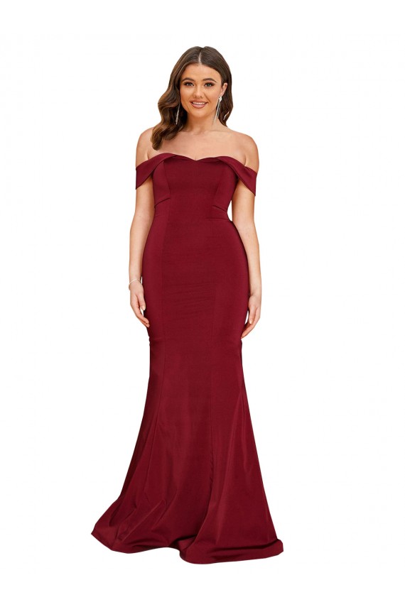 Bordeaux Sirène Épaule Dénudée Spandex Longue Formelles Robes demoiselle d'honneur / Robes de soirée / Robes de bal Pas Cher