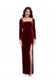 Bordeaux Trapèze Bretelles spaghetti Col Carré Velours Stretch Longue Robes demoiselle d'honneur / Robes de bal Pas Cher