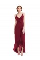 Bordeaux Trapèze Bretelles spaghetti Col V Mousseline Longue Asymétrique Robes demoiselle d'honneur Pas Cher
