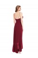 Bordeaux Trapèze Bretelles spaghetti Col V Mousseline Longue Asymétrique Robes demoiselle d'honneur Pas Cher