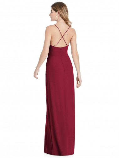 Bordeaux Trapèze Bretelles spaghetti Col V Mousseline Longue Robes demoiselle d'honneur