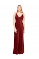 Bordeaux Trapèze Bretelles spaghetti Col V Satiné Stretch Longue Formelles Robes demoiselle d'honneur / Robes de soirée / Robes de bal Pas Cher