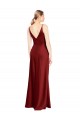 Bordeaux Trapèze Bretelles spaghetti Col V Satiné Stretch Longue Formelles Robes demoiselle d'honneur / Robes de soirée / Robes de bal Pas Cher