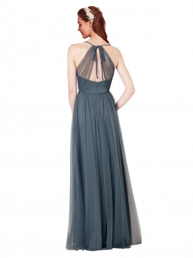 Bordeaux Trapèze Bretelles spaghetti Col V Tulle Longue Robes demoiselle d'honneur