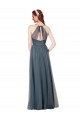 Bordeaux Trapèze Bretelles spaghetti Col V Tulle Longue Robes demoiselle d'honneur Pas Cher