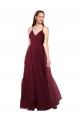 Bordeaux Trapèze Bretelles spaghetti Col V Tulle Longue Robes demoiselle d'honneur Pas Cher
