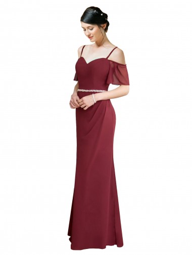 Bordeaux Trapèze Bretelles spaghetti Mousseline Longue Robes demoiselle d'honneur Pas Cher