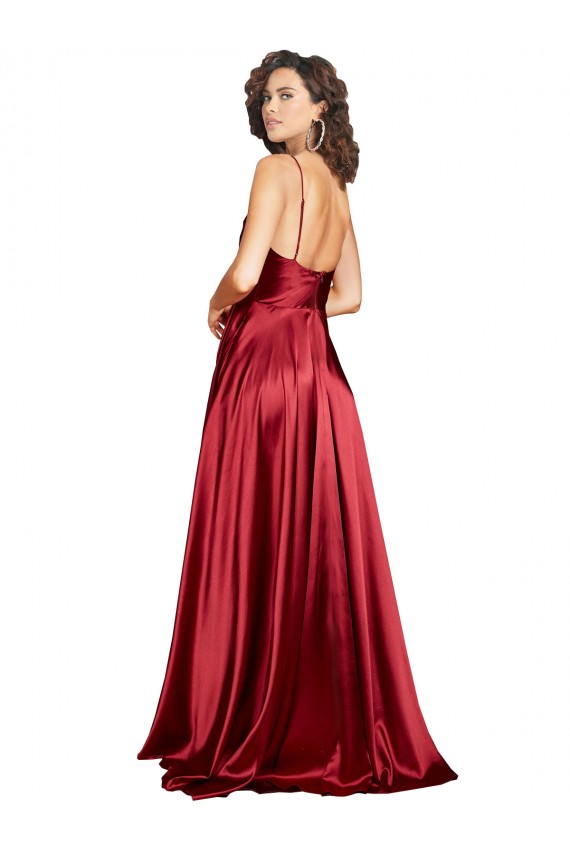 Bordeaux Trapèze Bretelles spaghetti Satiné Soyeux Longue Formelles Robes demoiselle d'honneur / Robes de soirée / Robes de bal Pas Cher