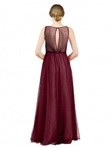 Bordeaux Trapèze Col Bateau Tulle Longue Robes demoiselle d'honneur