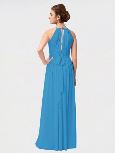 Bordeaux Trapèze Col Haut Mousseline Longue Asymétrique Robes demoiselle d'honneur