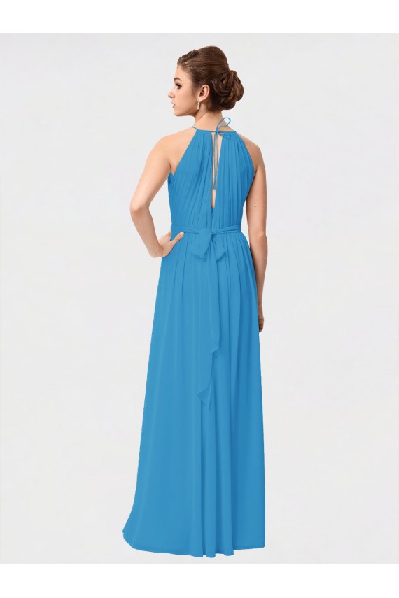 Bordeaux Trapèze Col Haut Mousseline Longue Asymétrique Robes demoiselle d'honneur Pas Cher