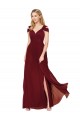 Bordeaux Trapèze Col Haut Mousseline Longue Formelles Robes demoiselle d'honneur / Robes de soirée / Robes de bal Pas Cher
